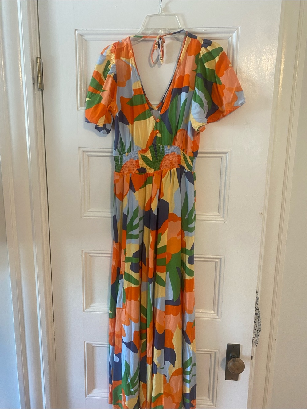 Vibrant Floral Print Maxi Dress - Orange & Green